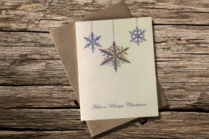 tarjetas de felicitacion de navidad con copos de nieve reales al microscopio